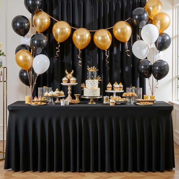 gogoparti 6 Pack Spandex Black Fitted Table Cloth for 8ft Rectangle Tables Black Stretch Tablecloth Table Covers Skirt Banquet Wrinkle Free Tablecloths for Parties Wedding