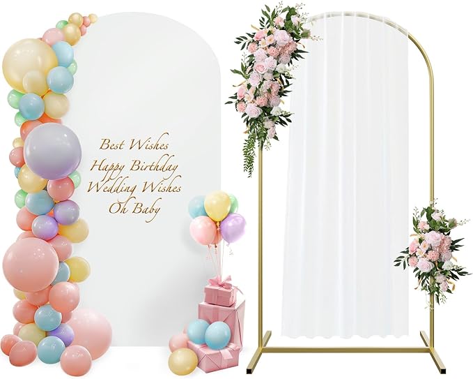 Wedding Arch Backdrop Stand and Arch Cover 6ft, Metal Arch Stand and Cover Set with 100 Party Multi-Colored Balloons for Birthday Party Wedding Ceremony Bridal Baby Shower Event Decor