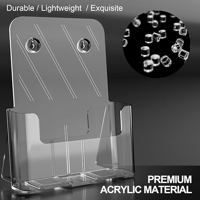 Brochure Holder 8.5x11 Inch Acrylic Literature Holders Clear Plastic Flyer Display Stand Countertop Use or Wall Mount Pamphlet Holder Organizer for Office, Lobby, Hotels, Trade Shows, 4 Pack