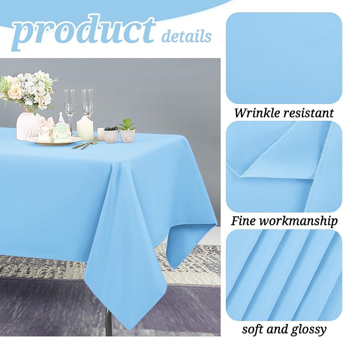 YMHPRIDE 6 Pack Light Blue Tablecloth 60 x102 inch Polyester Table Cloth for 6 Foot Rectangle Tables, Stain and Wrinkle Resistant Washable Fabric Polyester Table Covers for Wedding Party Banquet
