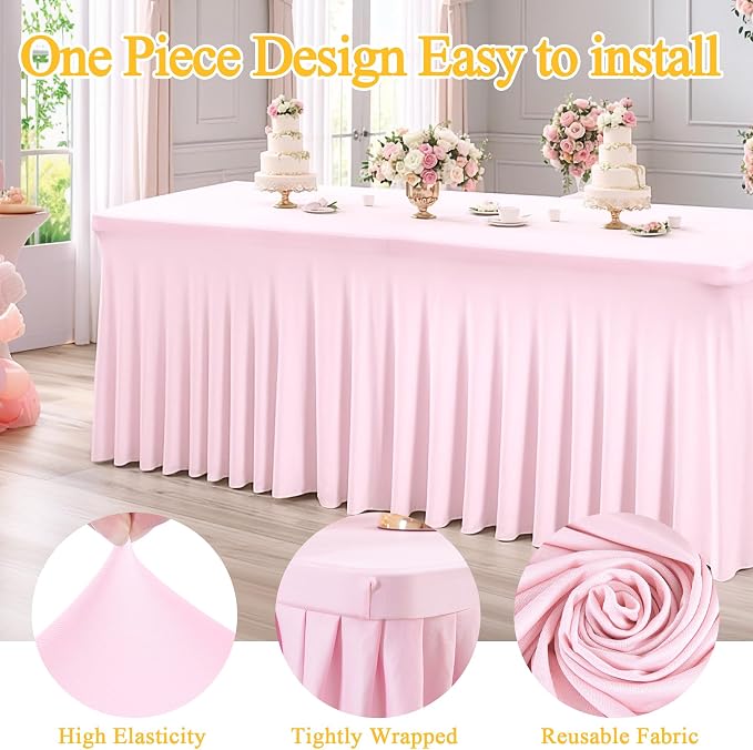 Shillance 2 Packs Baby Pink Spandex Table Covers 4ft,Fitted Table Covers for 4 Foot Tables Stretch Spandex Table Skirts Rectangle Tables for Event, Wedding, Banquet & Parties