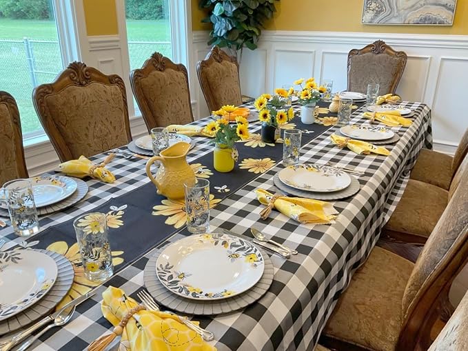 ShinyBeauty 60"x120" Black & White Checkered Tablecloth | Cotton Farmhouse Picnic Cloth | Wrinkle-Resistant & Durable | Perfect for Indoor/Outdoor Dining & Parties