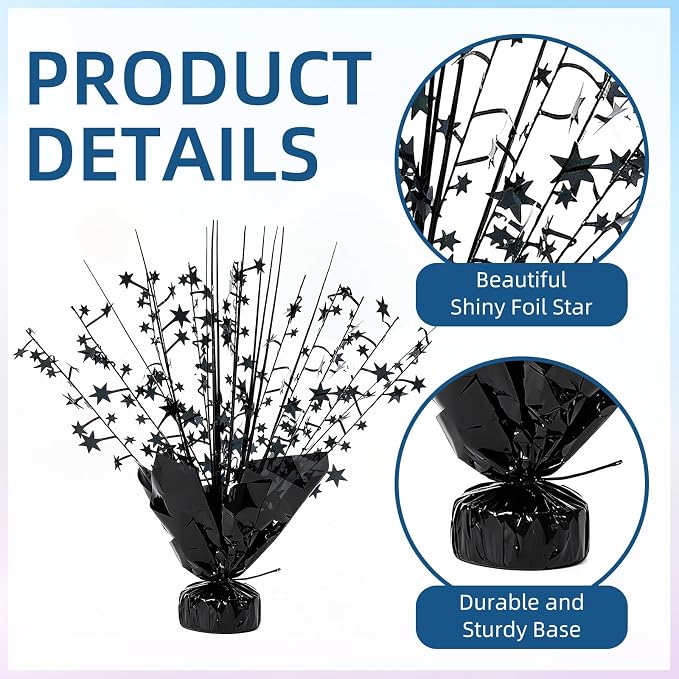 24 Pack Black Metallic Foil Spray Centerpiece Star Table Decoration Burst Table Centerpieces for Birthday New Year Wedding Anniversary Graduation Party Supply (Black)