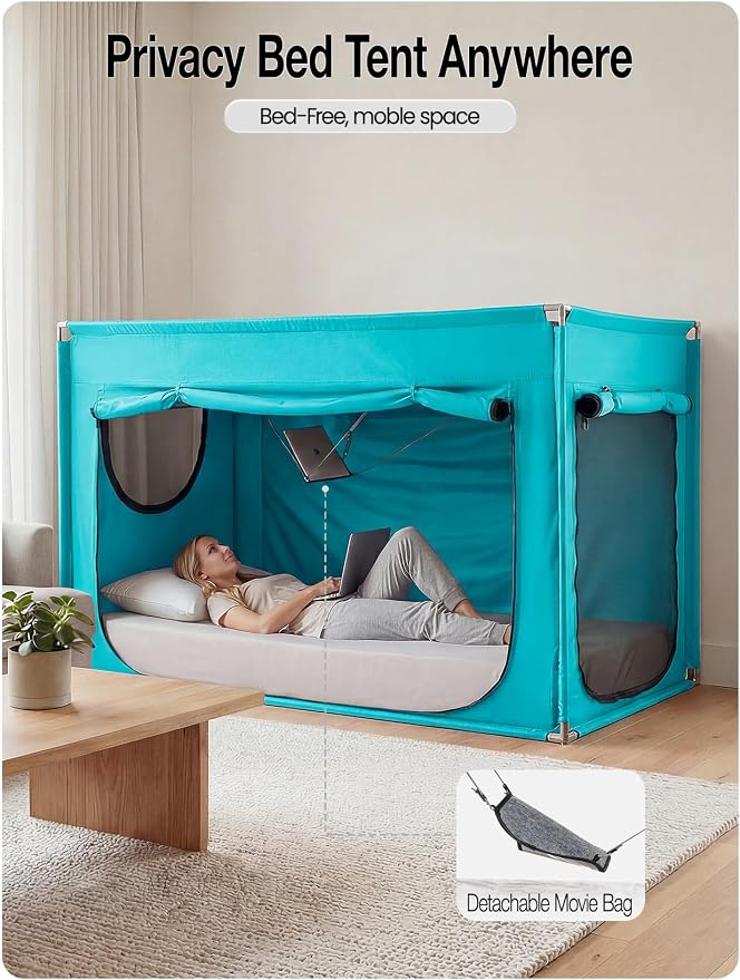 ANC POP Portable Bed Tent, Blackout Privacy Canopy with 3 Doors & Breathable Mesh, Large Space for Adults, Indoor Sleeping Shelter for Dorms/Shared Rooms