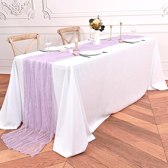 24 Pack Lavender Cheesecloth Table Runner,10FT Boho Gauze Tablerunner,35x120inch Rustic Table Runners for Wedding Party Bridal Shower Thanksgiving Christmas Boho Table Decoration