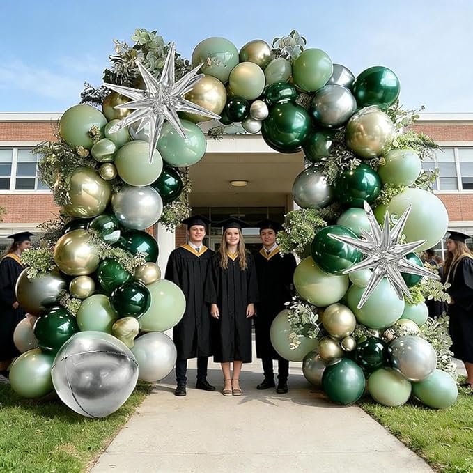 Emerald Green Gold Balloons Dark Green Silver Gold Balloon Arch Dusty Green Balloon Garland Kit for Graduation Birthday Wedding Anniversary Party Decorations