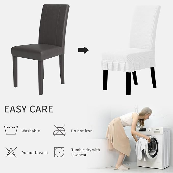 Easy-Going Dining Chair Covers Stretch Parsons Chair Slipcover with Skirt Chair Covers for Dining Room Restaurant Banquet (4 PCS, White)