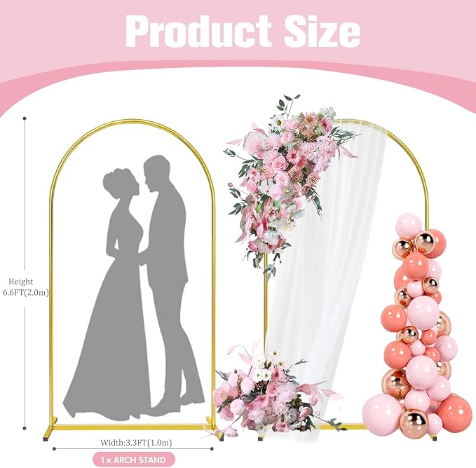 6.6FT Arch Backdrop Stand, Gold Metal Arch Stand Backdrop Ideal for Weddings, Birthday Parties, Baby Showers, Celebration Decorations