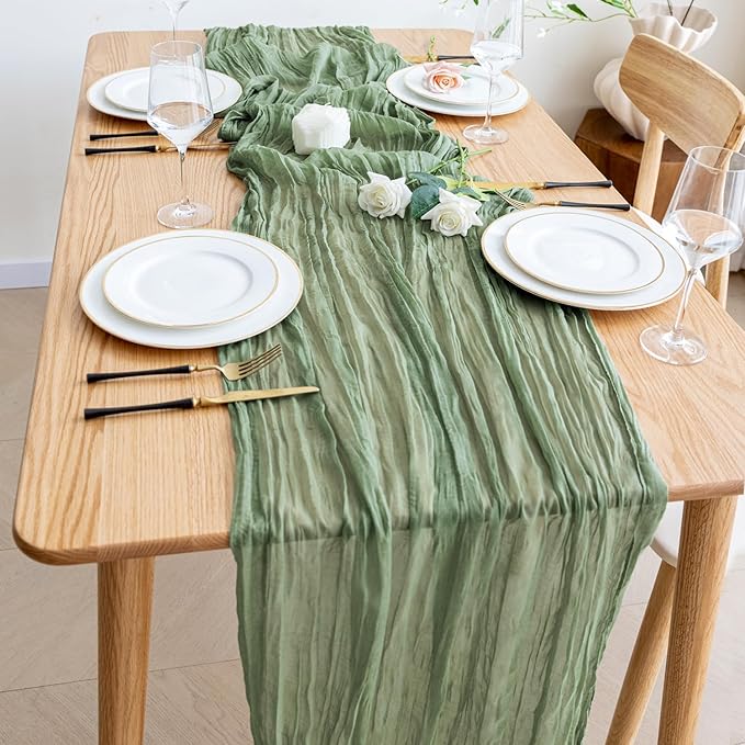 Wokceer Sage Green Cheesecloth Table Runner Spring 12Pack 10FT Gauze Easter Cheese Cloth Table Runner for Party Rustic Sheer Runners Christmas for Baby Bridal Shower Wedding