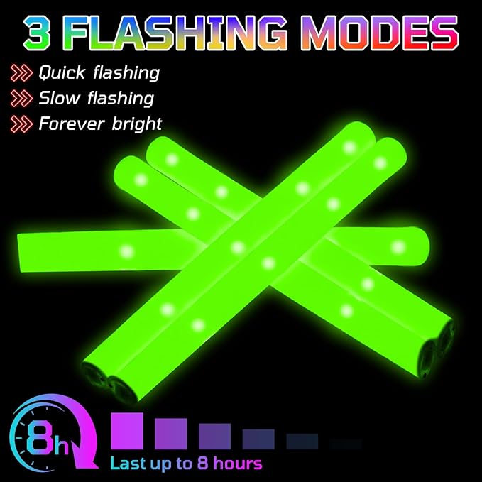Foam Glow Sticks Bulk, 40 Pack Green Light Up Foam Sticks 3 Modes Flashing, Glow Party Supplies for St. Patrick's Day,Mardi Gras, Raves, Carnival, Concert, Birthday, Christmas