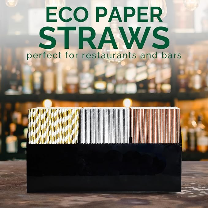 7.75 inch Gold/White Striped Paper Drinking Straws 1000 Counts for Cocktail, Party, Wedding - Disposable, Unwrapped