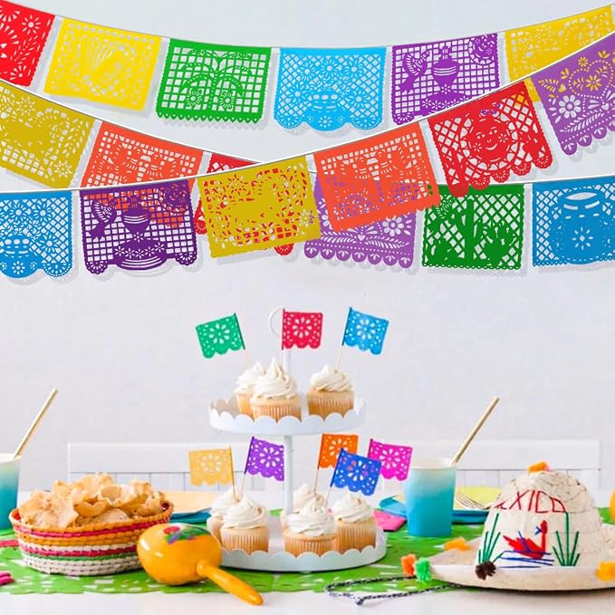 6 Packs 108 Ft Fiesta Party Decorations Mexican Party Banners Papel Picado Banners Cinco De Mayo Decorations Dia De Los Muertos Decor Mexico Halloween Banner Birthday Party Decorations (6pack Banners) (6 Packs Banner)