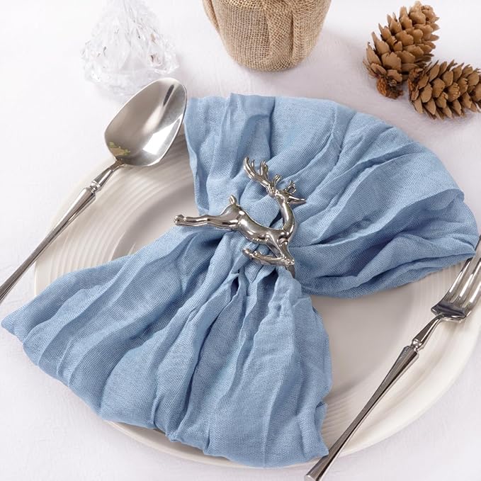 MLMC 10 Pack Dusty Blue Cheesecloth Napkins Bulk Washable Cloth Napkins Set of 10 21"x21" Rustic Boho Gauze Dinner Table Napkins for Wedding Bridal Shower Family Gathering Decor