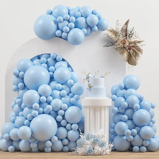 Double Stuffed Pastel Blue Balloons Different Size 115Pcs 5/10/12/18 Inch Macaron Light Blue Balloon Garland Arch kit for Birthday Gender Reveal Baby Shower Party