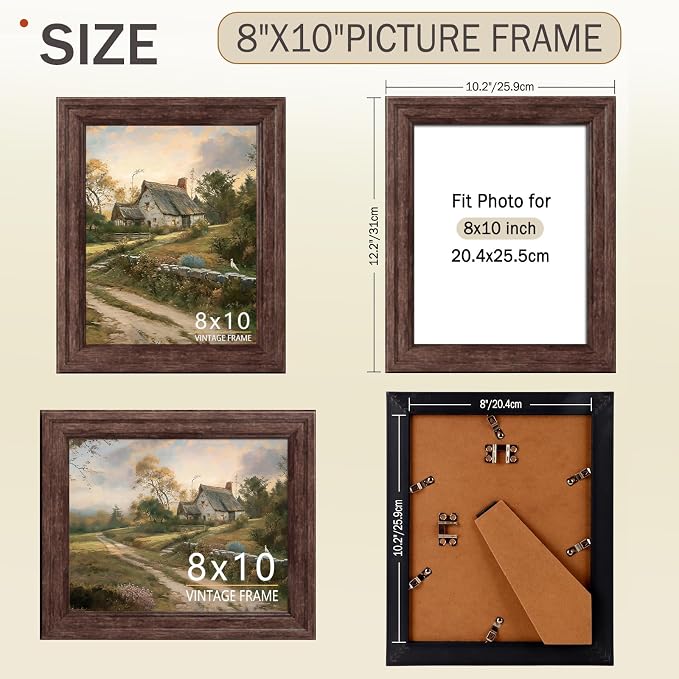 8x10 Picture Frame - Vintage Picture Frames for Tabletop & Wall Mount, 8 x 10 Photo Frame for Living Room, Bedroom, Office Décor & Father's Day Graduation Wedding Gift
