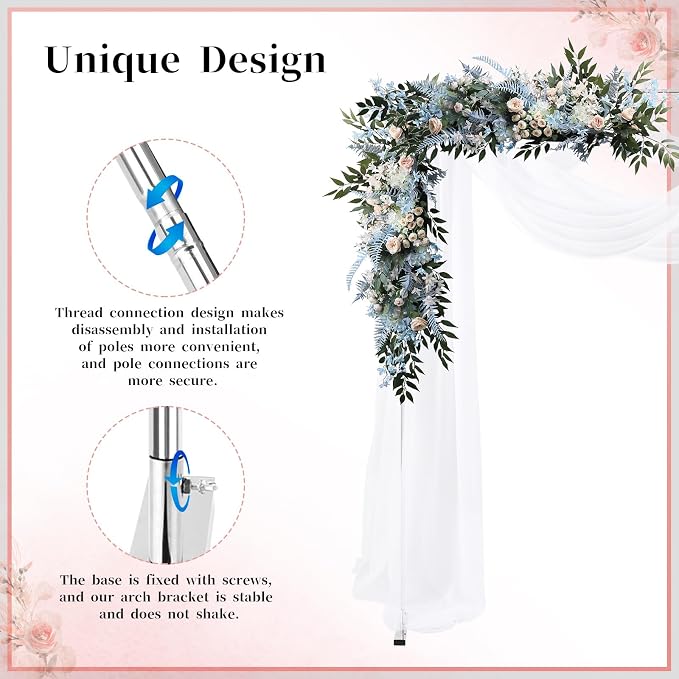 KOMCLUB 8.9FT Silver Metal Arch Stand, Square Frame for Wedding Party Decor | Stable Heavy-Duty Stand, Fits Ceremony Birthday Graduation Bridal Baby Shower Anniversary Background Decor