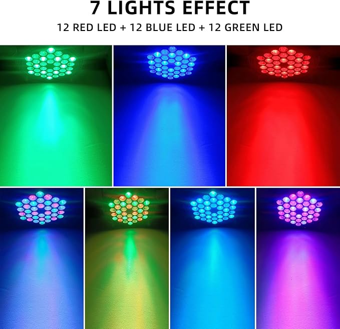 3-Pack DJ Stage Light for Parties LED Par Lights | 36LED, RGB, 9-Mode, Sound Activated, DMX Control, Uplighting for Wedding Club Christmas Disco Party Light