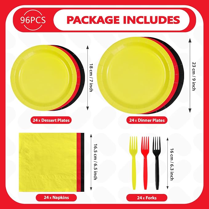 96Pcs Red Black Yellow Mouse Themed Party Decorations, Serve 24 | Mouse Color Cartoon Plates and Napkins Sets for Mouse Theme Kids Baby Shower Birthday Wedding Anniversary Party Supplies