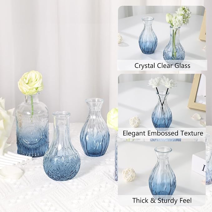 RUCKAE Glass Bud Vases Mini Flower Vase Small Vintage Vases for Centerpiece Table Wedding Decorations Home Decor Party(Gradient Blue 22 Pack)