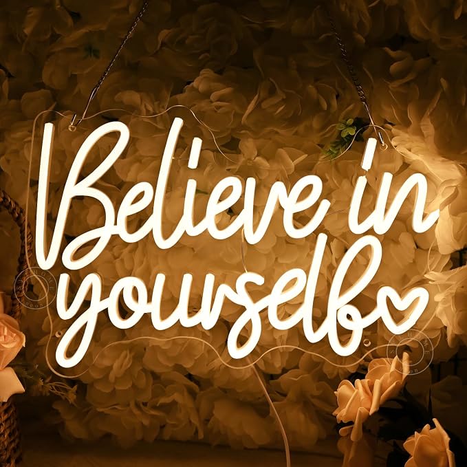 SYLHOME Led Neon Light Sign Believe In Yourself Bedroom Classroom Inspirational Wall Sign Decor Positive Birthday Party USB 15.75" X 10.12"
