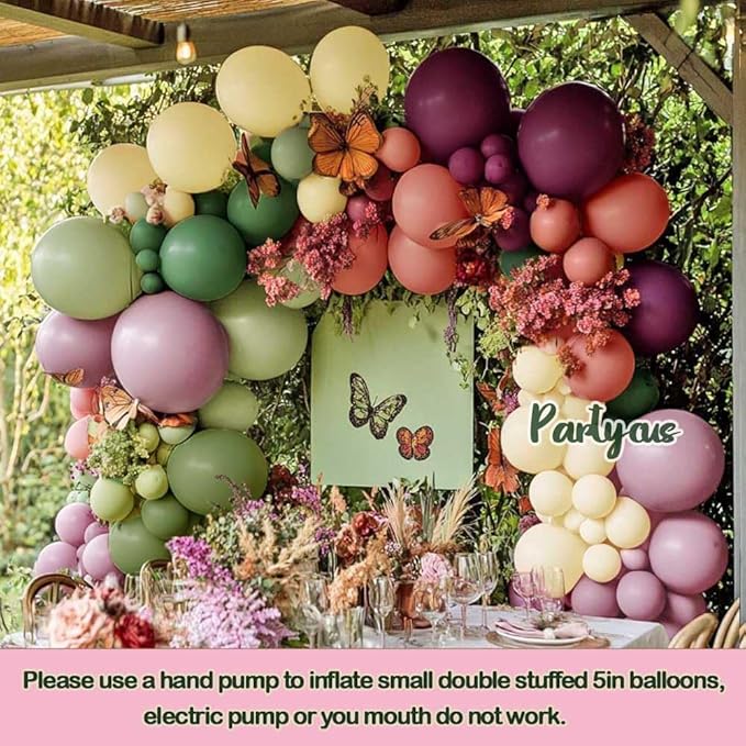 Dusty Pink Green Yellow Balloon Garland - Double Stuffed Sage Olive Green Mauve Matte Pastel Plum Balloon Arch Kit for Baby Shower Birthday Floral Enchanted Forest Valentines Party Decoration