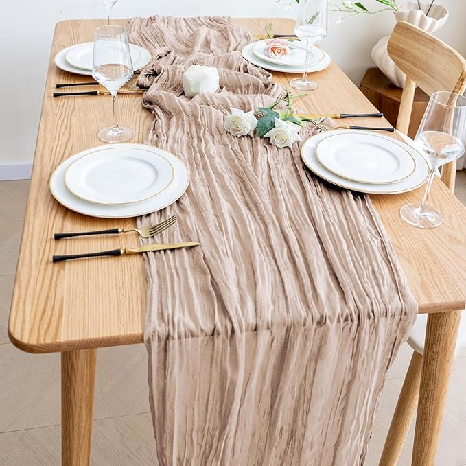 Wokceer Cheesecloth Table Runner 2Pack 10FT Nude Pink Boho Gauze Cheese Cloth Table Runner for Party Long Rustic Sheer Table Runners for Baby Bridal Shower Wedding Easter Table Decor
