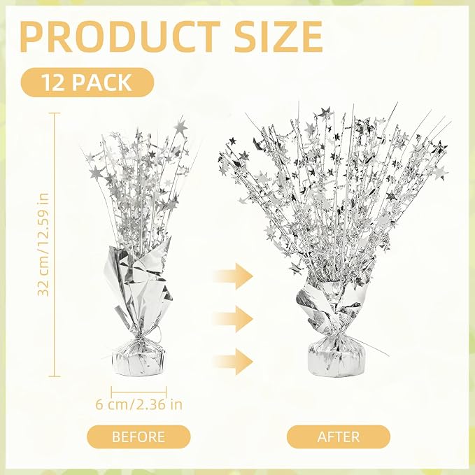 12 Pack Silver Metallic Foil Spray Centerpiece Star Table Decoration Burst Table Centerpieces for Birthday New Year Wedding Anniversary Graduation Party Supply (Silver)