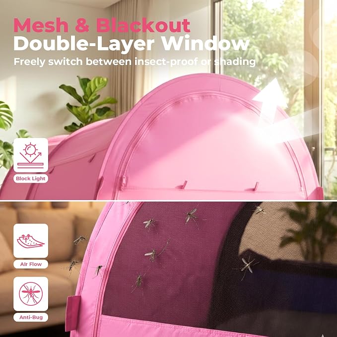 LEEDOR® Bed Tent Dream Tent Bed Canopy Shelter Cabin Sleeping Tent Indoor Pop Up Privacy Warm Breathable Mosquito Mesh Twin/Full/Queen for Kids and Adult (Mattress Not Included)