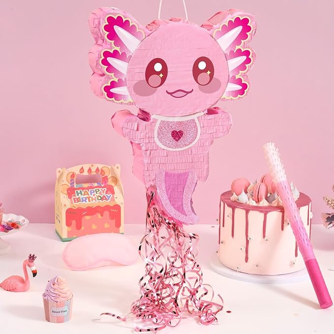 WERNNSAI Pink Axolotl Piñata - Axolotl Party Game Girl Pink Piñata Baby Shower Favors Under the Sea Birthday Party Decorations for Ocean Amphibious Animal Lovers Supplies