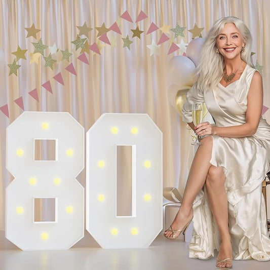 80th Birthday Decorations Marquee Numbers, 2.3FT Large Light up Number 80 for Birthday Decorations, Number 80 Light up Numbers for Party Anniversary Decor Sign