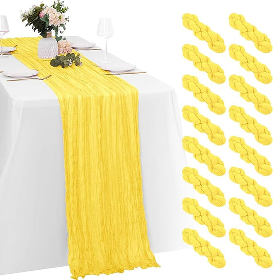 16 Pack Lemon Yellow Cheesecloth Table Runners 20x120 Inch Gauze Table Runner 10FT Easter Cheese Cloth Table Runner Rustic Sheer Runner for Wedding Baby Shower Birthday Party Table Decor