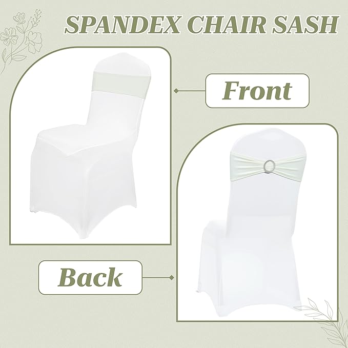 VDS - Ivory | Spandex Chair Sashes Bows | 50 PCS | Stretch Elastic Banquet Universal Folding Chair Band Tie with Silver Buckle Slider for Wedding Party Conference Celebration Event Decoration