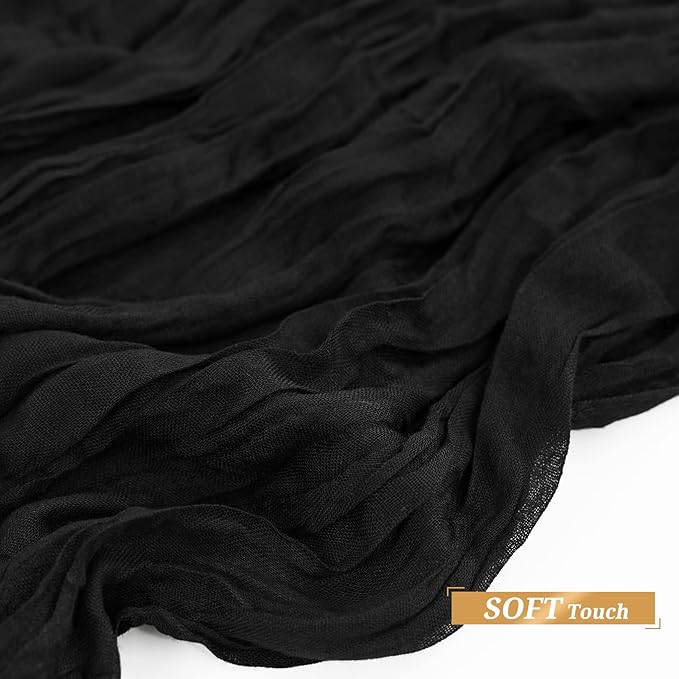 6 Pack Halloween Table Runner 10FT Black Cheesecloth Table Runner 35 x 120 Inch Long Semi-Sheer Gauze Fabric Boho or Rustic Wedding Table Decor for Bridal Shower Baby Shower Holiday Party