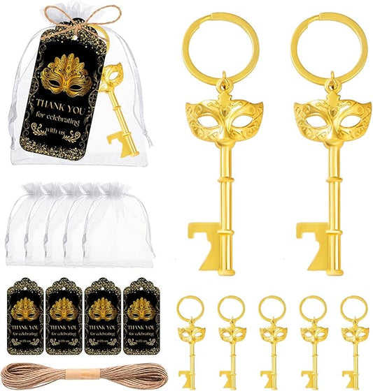 50Pcs Mask Design Bottle Openers Beautiful Centerpieces for Tables for Masquerade Mask Party Wedding Favors Bridal Shower Party Baby Shower Gifts with Thank You Tags and Bags