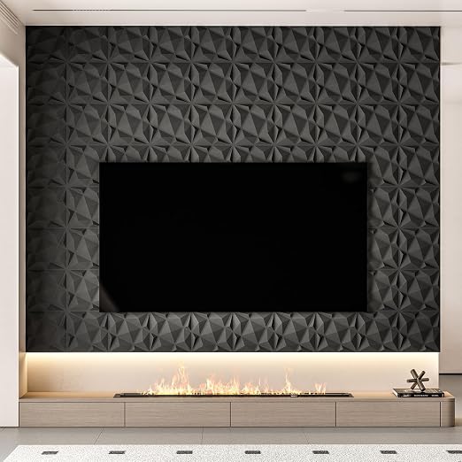 Art3dwallpanels 20 Pack 3D Wall Panels for Interior Wall Decor, 12''x12'' White Accent Diamond Panels for Gaming Room Bedroom TV Background, Black