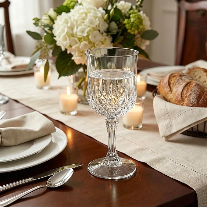 Plastic Wine Glasses, Disposable Plastic Goblets 7.1oz for Wedding Party Holiday, Unbreakable Wine Cups with Stem Vintage for Champagne Juice Cocktail (48pcs Transparent)
