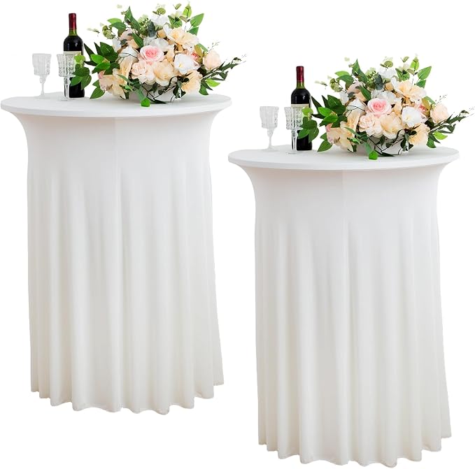 2 Pack Ivory Round High Top Cocktail Table Cloth 36inch×43inch Wrinkle Free Stretch Spandex Cream Cocktail Tablecloths Table Covers for Party Wedding Banquet Baby Shower Birthday