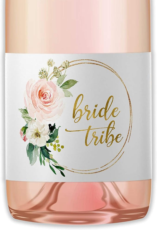 BRIDE TRIBE Mini Champagne Bottle Labels ● SET of 12 ● Bachelorette Party Mini Wine Label, Bride Squad Wine Labels, Bridal Shower Mini Champagne Labels, BUBBLY for My Bride Tribe WATERPROOF M627-BT-12
