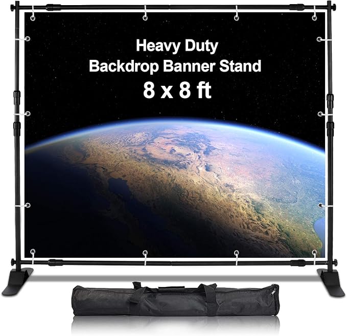 AkTop 8x8 ft Heavy Duty Backdrop Banner Stand Kit, Adjustable Photography Step and Repeat Stand for Parties, Portable Trade Show Photo Booth Background with Carrying Bag