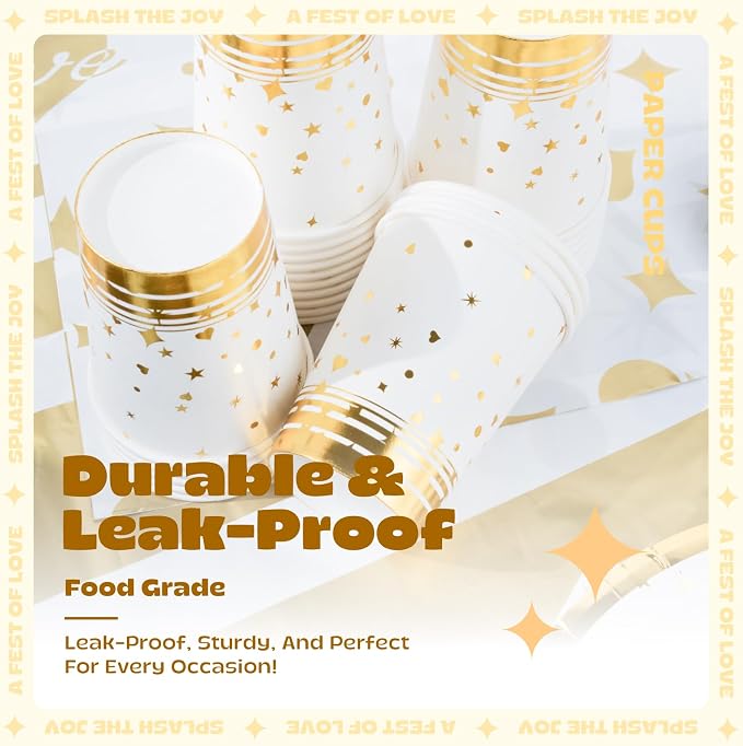 151 Counts 'Cheers to love' Gold Dinnerware and Tablecloth Set for Bridal Shower, Engagement, Wedding, Party Decorations, Elegant Tableware Set Includes Plates, Napkins, Cups, Tablecloth, Knives, Fork