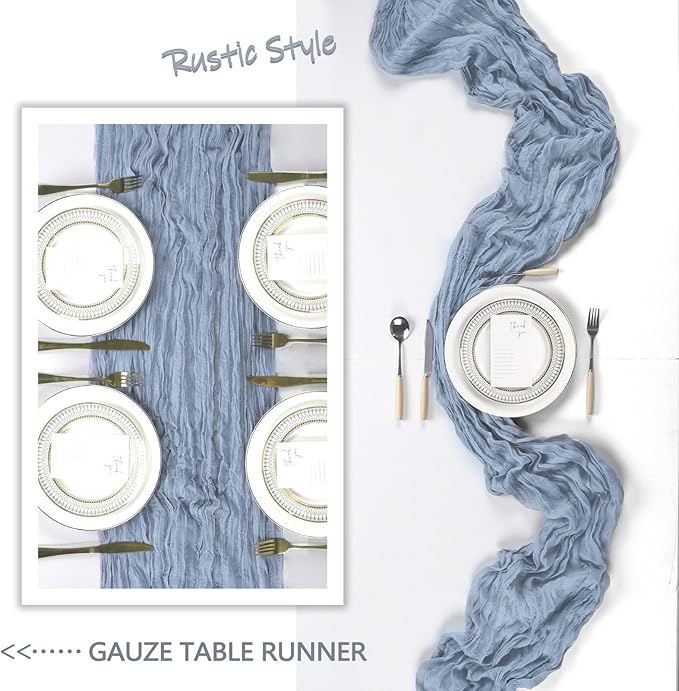 6 Pack Dusty Blue Cheesecloth Table Runner 10Ft Spring Gauze Cheese Cloth Table Runner 35x120 Inch Boho Sheer Rustic Fabric for Holiday Party Decor Baby Shower Wedding Home Decorations