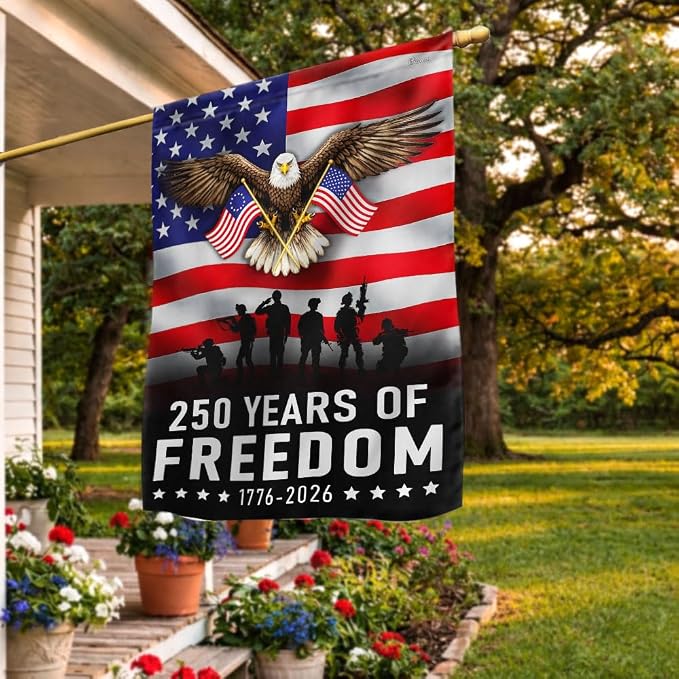 FLAGWIX American 250 Years Anniversary Flag - Polyester Double-sided Army Veteran House Flags For Outside (29.5" x 39.5") - 4th of July Memorial Day Decorations for Home Yard Garden Decor Banner