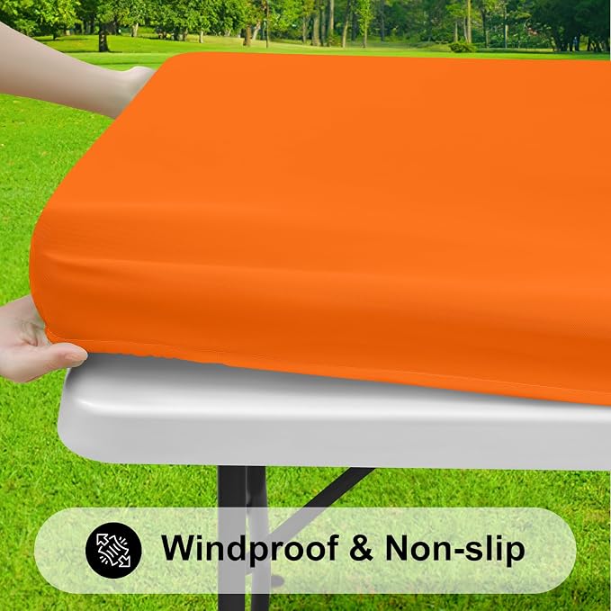 Smiry 3 Pack Rectangle Table Cloth, Elastic Fitted Flannel Backed Vinyl Tablecloths for 8ft Folding Tables, Waterproof Wipeable Table Covers for Indoor, Outdoor, Camping and Picnic (Orange, 30"x96")