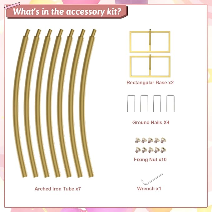Balloon Arch Stand Kit, 8.2ft (2.5m) Metal Round Backdrop Stand Frame Set: Half Circle Gold Balloon Arch for Birthday Party Baby Shower Wedding Graduation Decoration (Golden)