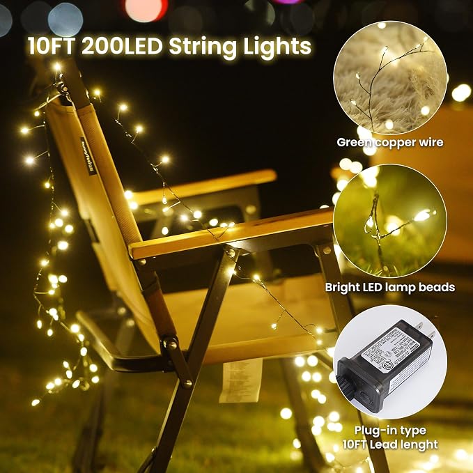 Dailyart Fairy Lights Plug in 200 Led Fairy Light with Remote 10Ft Firecracker String Lights with Timer 8 Modes Christmas Lights for Bedroom Wreath Party Window Wedding Tree Decoration Green Wire