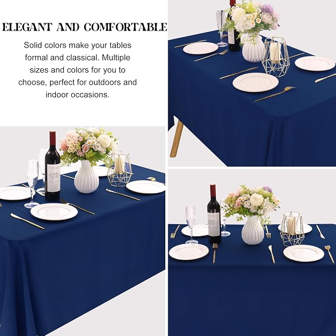 4 Pack Navy Blue Rectangle Polyester Tablecloth 60x102 Inch Washable Polyester Table Cover for Wedding Dining Table Buffet Parties Banquet Decor