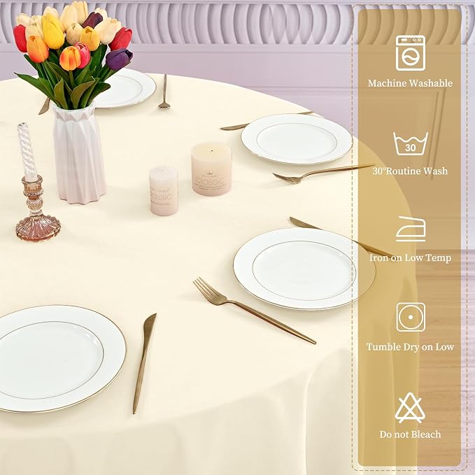 YMHPRIDE 6 Pack Beige Tablecloths - 120 Inch Polyester Round Table Covers, Washable Fabric for Wedding, Party, Dining, Banquet