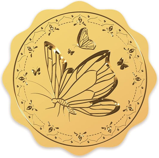 CRASPIRE 2" Gold Foil Sticker Butterfly 100pcs Certificate Seals Gold Embossed Round Embossed Foil Seal Stickers for Envelopes Invitation Card Diplomas Awards Graduation Celebration