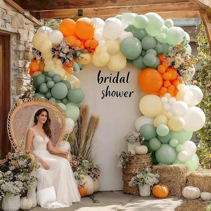 Dusty Green Orange White Balloon Garland, Double Stuffed Burnt Orange Sage Green Ivory Yellow Balloons Arch Kit for Baby Shower Gender Reveal Birthday Safari Jungle Party Decorations
