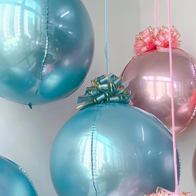 6 Pack Pink and Blue 4D Orb Balloons - 22 Inch Large Metallic Sphere Mylar Balloons with Pull Bows, Hanging Ceiling Decorations for Gender Reveal, Baby Shower & Baby Birthday Party